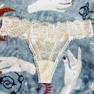 XMAS SALE Sheer Ivory White Lace Thong Panty